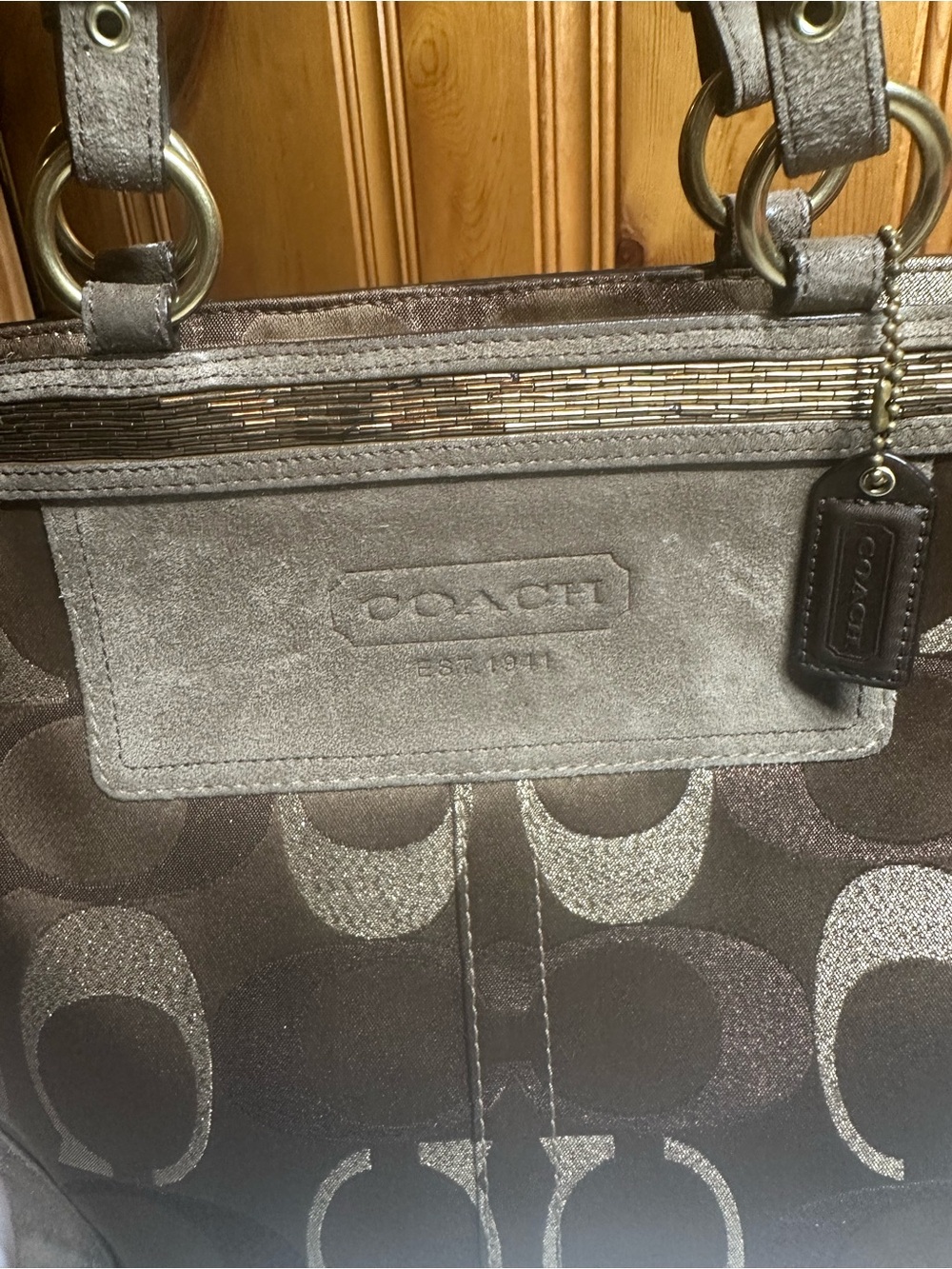 COACH Brown and Gold Signature Canvas Tote - Picture 6 of 13